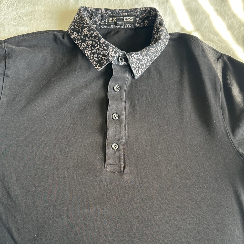 Express Black Polo with Floral Collar
